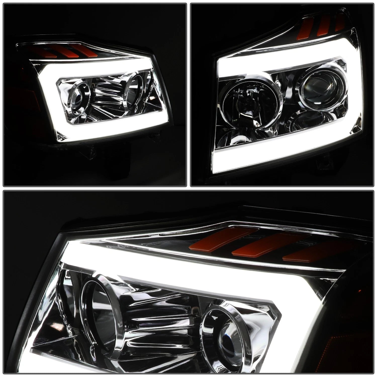 LED Projector Headlight Lamp for Nissan Armada Titan (2005–2015) Chrome Amber