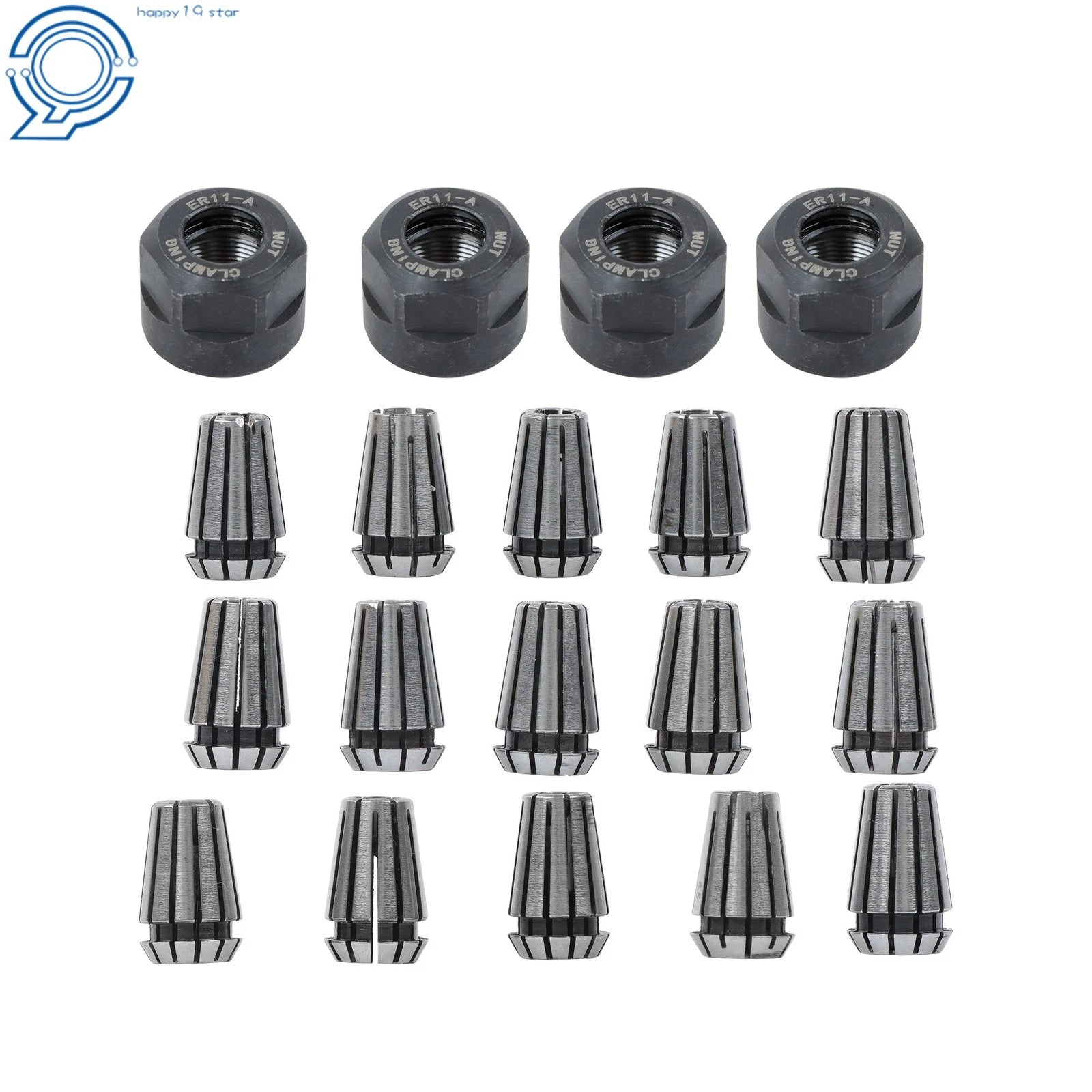 Set of 19 ER11 Collets with M14 Nuts for Micro Machining