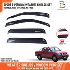 Weather Shields Rain Guards for Nissan Navara D40 ST ST-X RX Dual Cab (05-15)