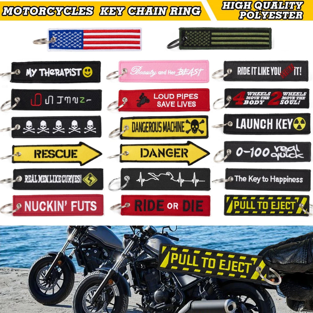Jet Tag Embroidered Keychain for Motorcycle Biker Backpack Scooter (1pc)