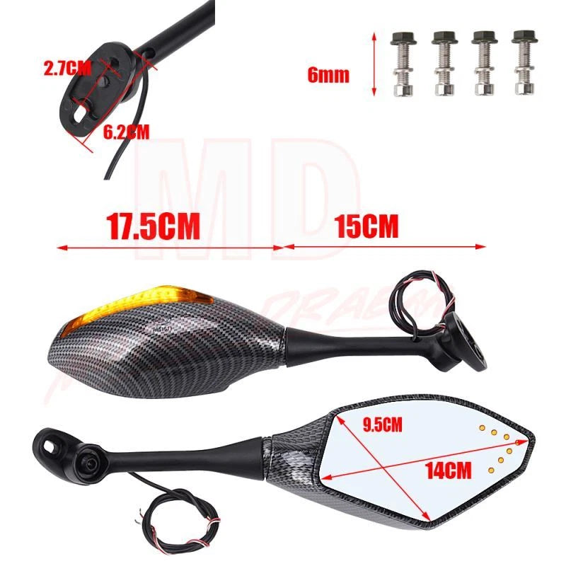 Carbon Fiber LED Integrated Turn Signal Side Mirrors for Honda CBR600RR (2003–2013)