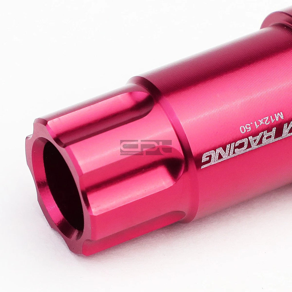 20x Open End M12x1.5 50mm Tall Pink Aluminum Lug Nuts + Lock Key