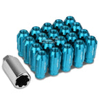 Set of 20 Open End M12x1.5 50mm Tall Sky Blue Aluminum Lug Nuts + Adapter