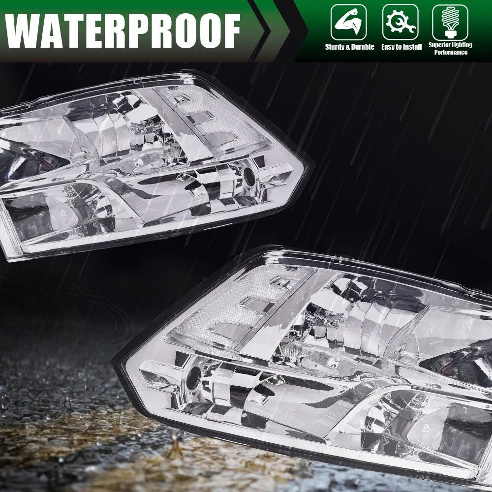 Set of 2 Clear Lens Chrome Headlights for Ram 1500 2500 3500