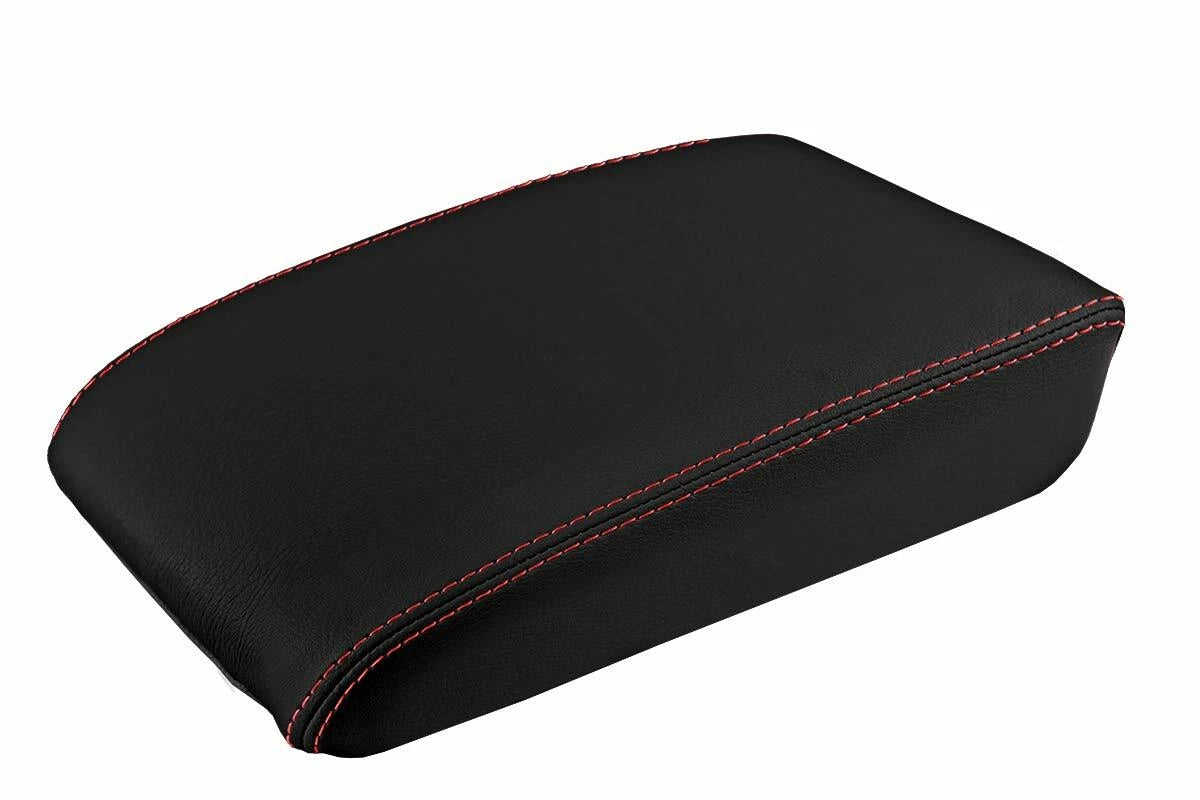 Leather Console Lid Armrest Cover for Volkswagen Tiguan (2009–2017) Red Stitch