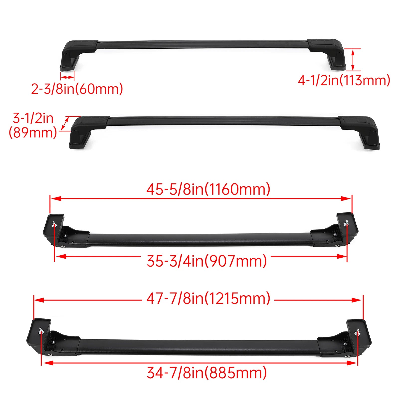 Set of 2 Roof Rack Cross Bars for Mazda 5 (2006–2017) Black Aluminum