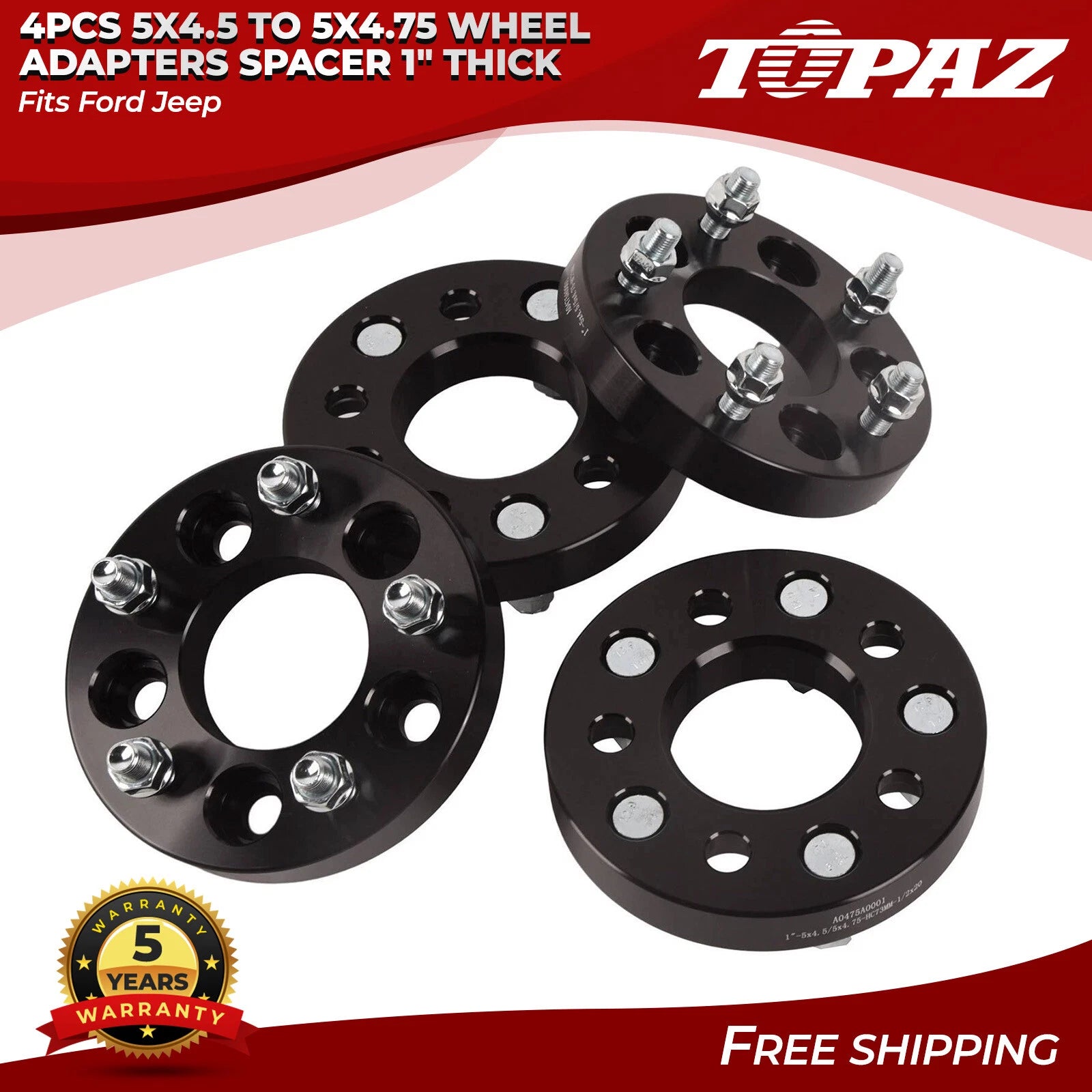 Set of 4 Wheel Adapters 5x4.5 to 5x4.75 for Ford Jeep