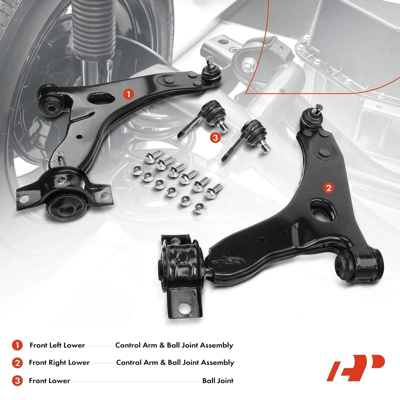 Set of 4 Front Lower Control Arms & Ball Joints for Ford Focus (2000-2004)