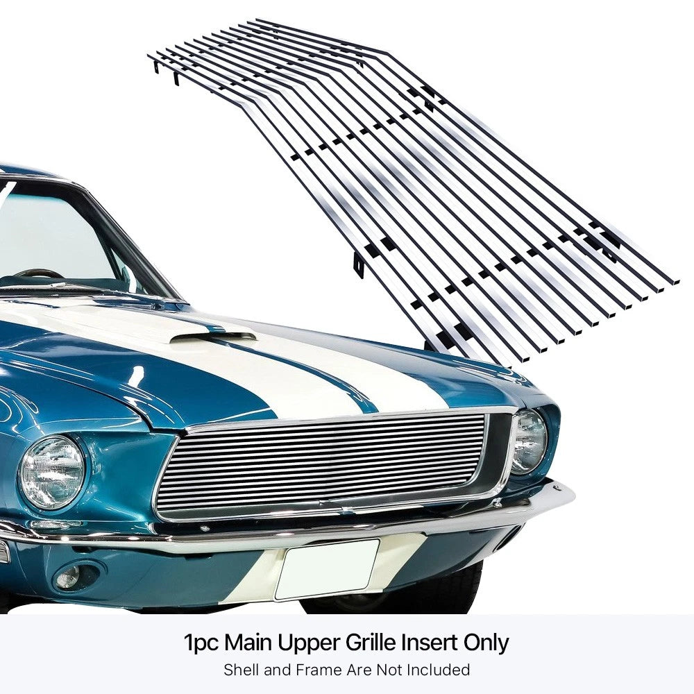 Stainless Chrome Horizontal Billet Grille Insert for Ford Mustang (1967-1968)