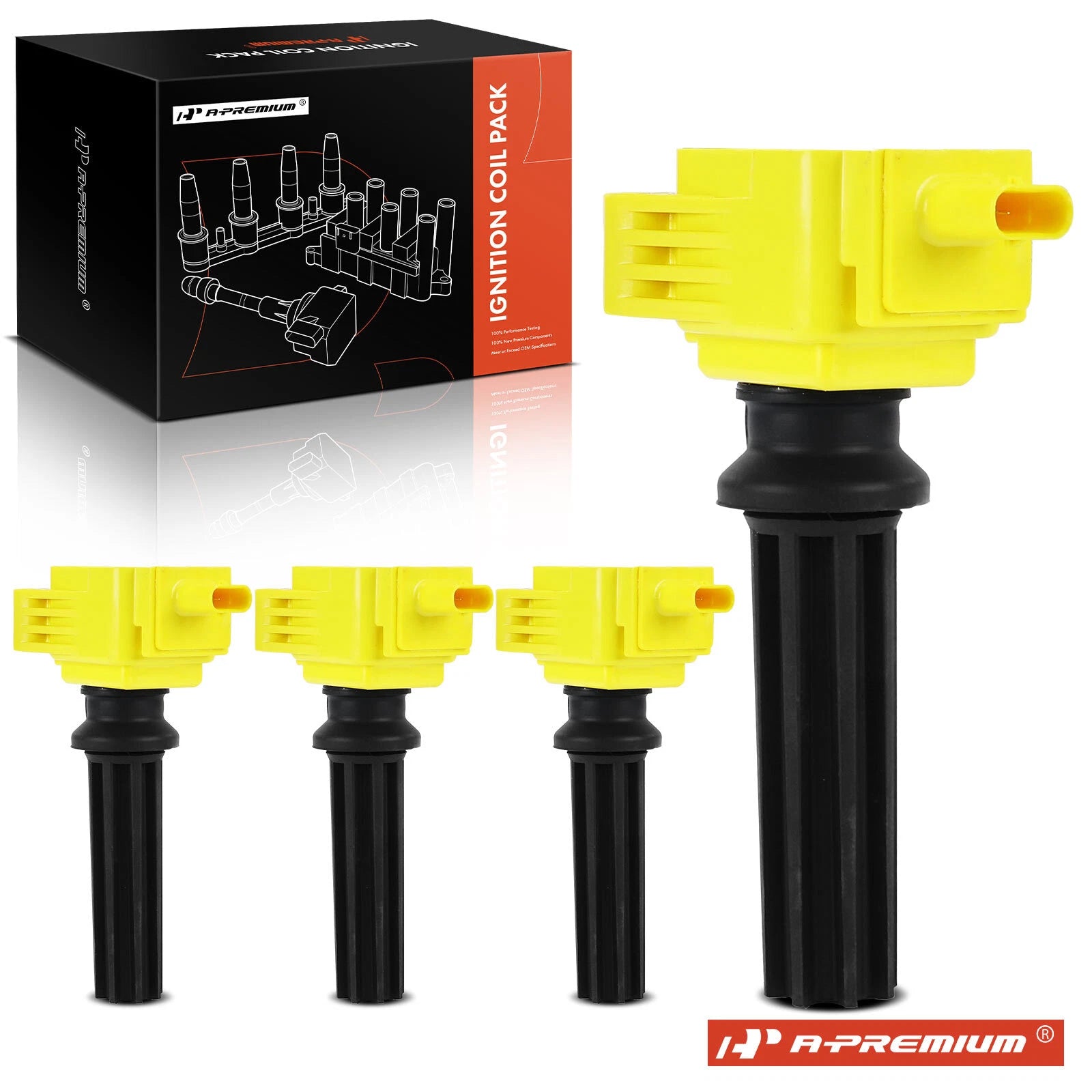 Set of 4 Yellow Ignition Coils for Ford Explorer (2012–2019) Escape (2013–2019)