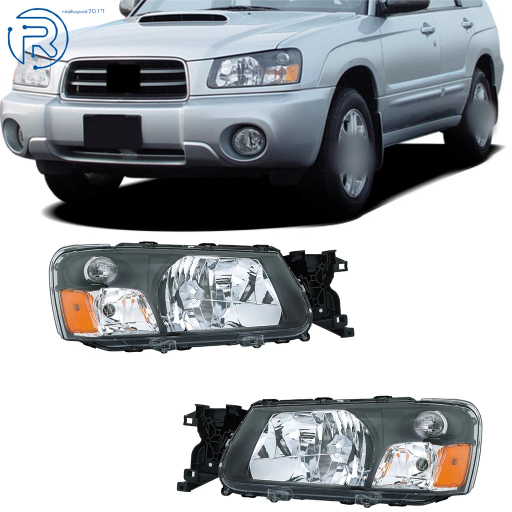 Set of 2 Black Halogen Headlights for Subaru Forester (2003–2004)