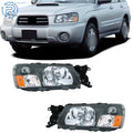 Set of 2 Black Halogen Headlights for Subaru Forester (2003–2004)