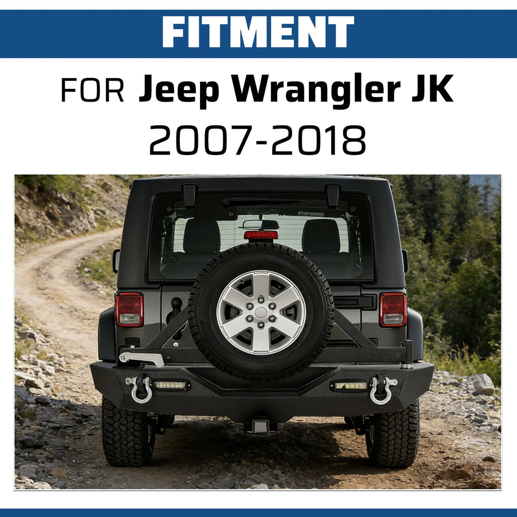 Rear Bumper with Tire Carrier for Jeep Wrangler JK (2007–2018) - Textured, LED