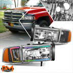 RGB Light Bar Chrome/Amber Headlights for Dodge Ram 1500 2500 3500 (1994–2002)