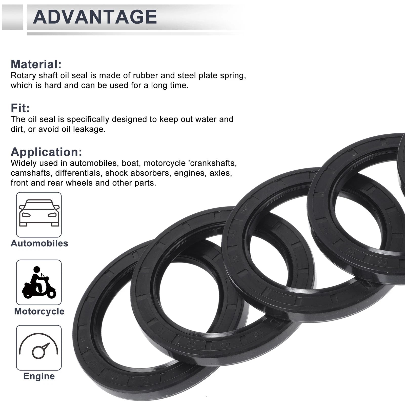 Set of 5 Oil Seal Rotary Shaft Seal NBR Rubber 65x90x10mm