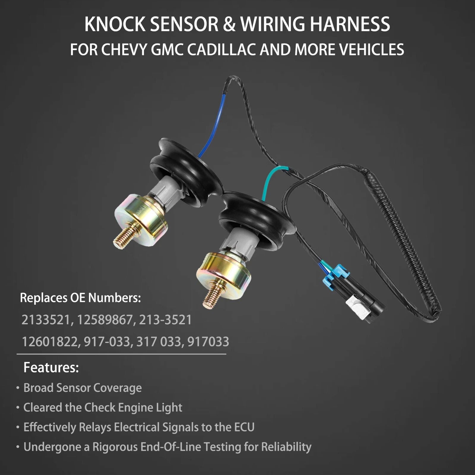Knock Sensors with Harness Kit for Chevy Silverado GMC Sierra (2007-2013)