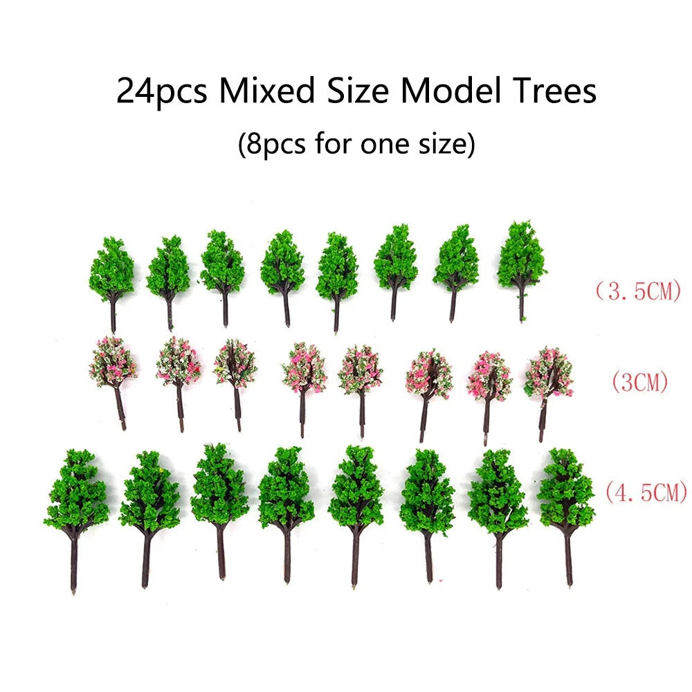 24pc Mixed Size Model Trees for Train Railroad Scenery (DIY Craft)
