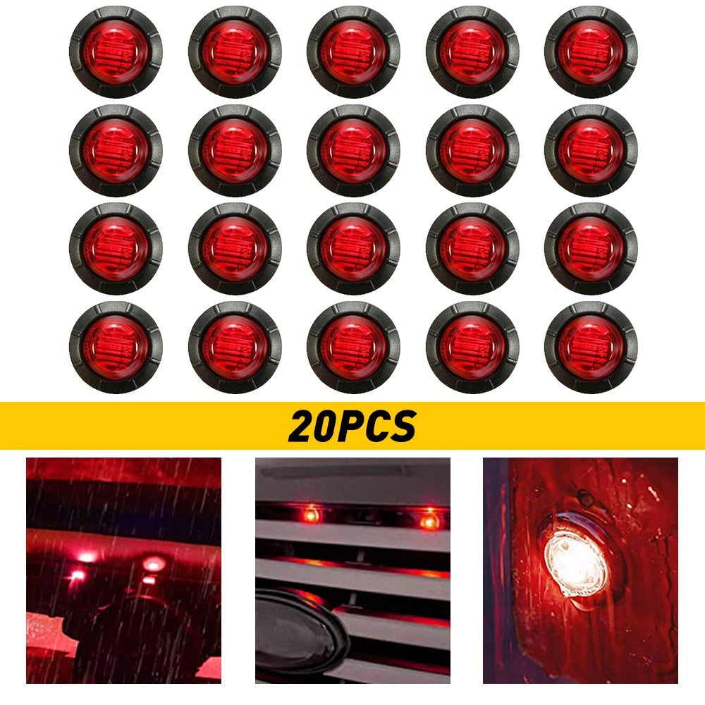 20X Red 3/4" Bullet LED Round Side Marker Lights for Trailer Truck RV (N/A)