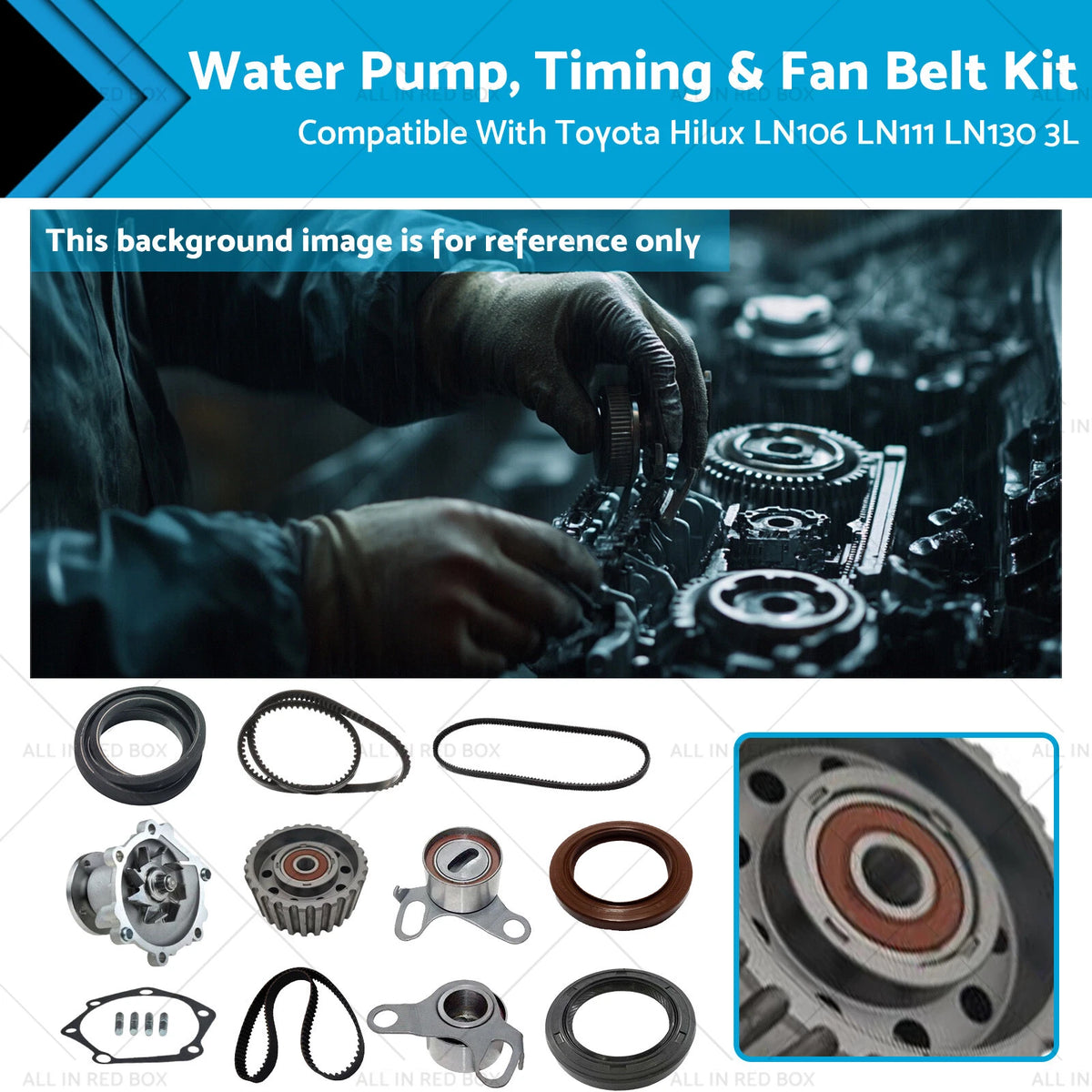 Water Pump & Timing Fan Belt Kit for Toyota Hilux LN106 LN111 LN130 (1984–1997)