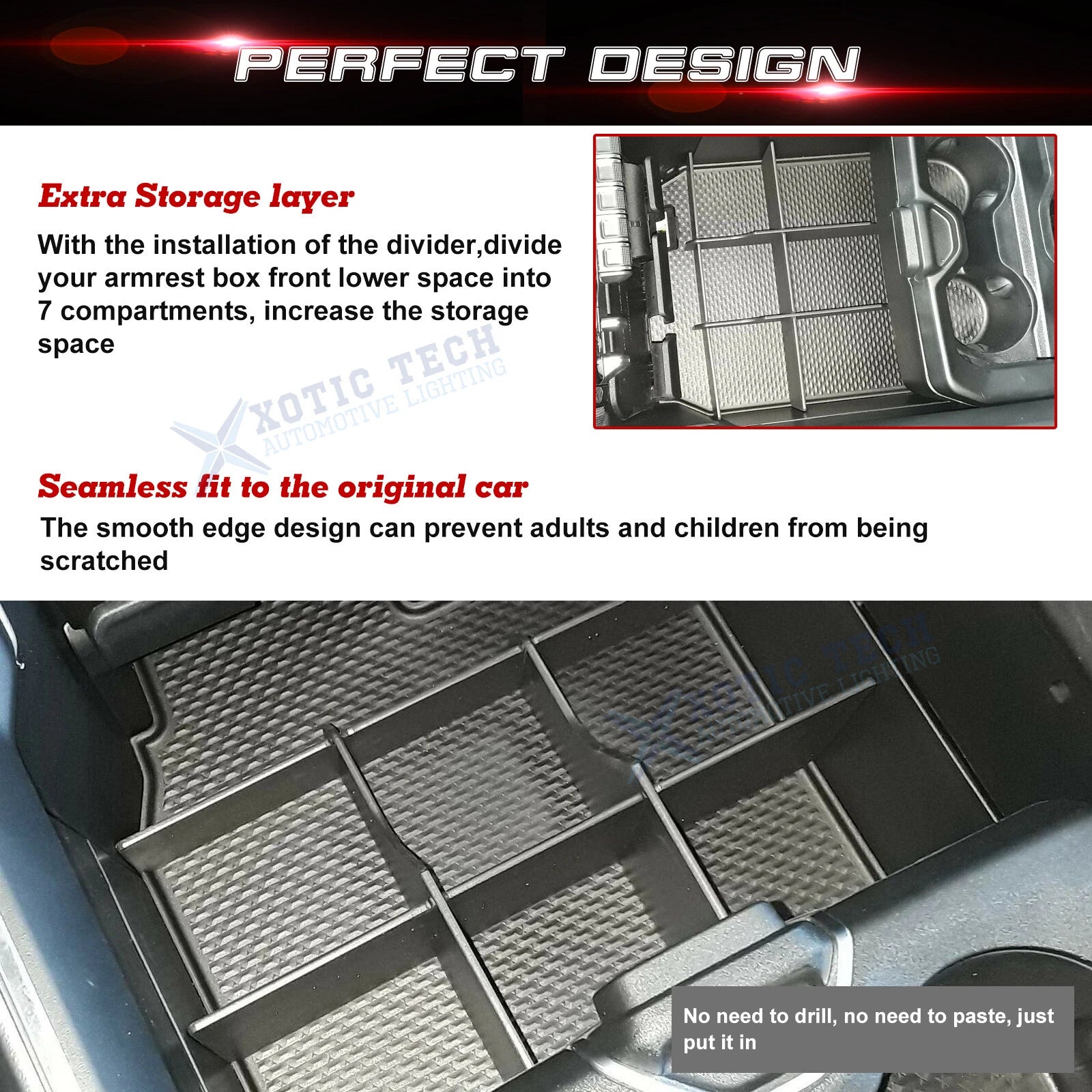 Front Lower Center Console Organizer Divider Kit for Ram 1500/2500/3500 (2019-2025)