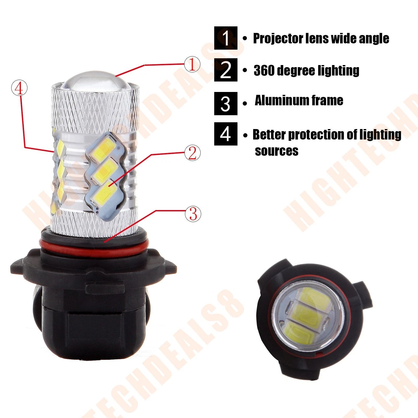 Set of 4 9005 9006 HB3 HB4 15 SMD White Headlight Bulbs for