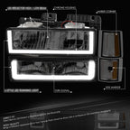 U-LED Headlight + Signal + Amber Corner Lamp for GMC C/K 1500-3500 (1994–2000)