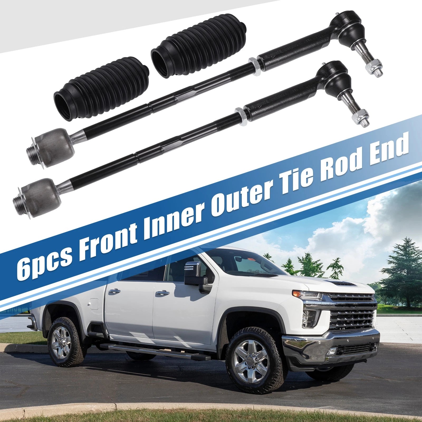 6pcs Front Inner Outer Tie Rod End Links for Cadillac Escalade (2002–2023) No. ES800223