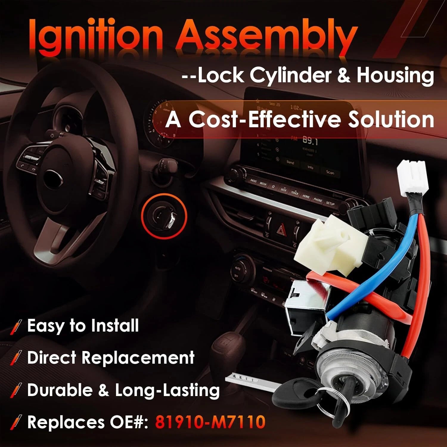 Ignition Switch w/ Lock Cylinder & Keys for Kia Forte Soul Seltos (2019–2023)