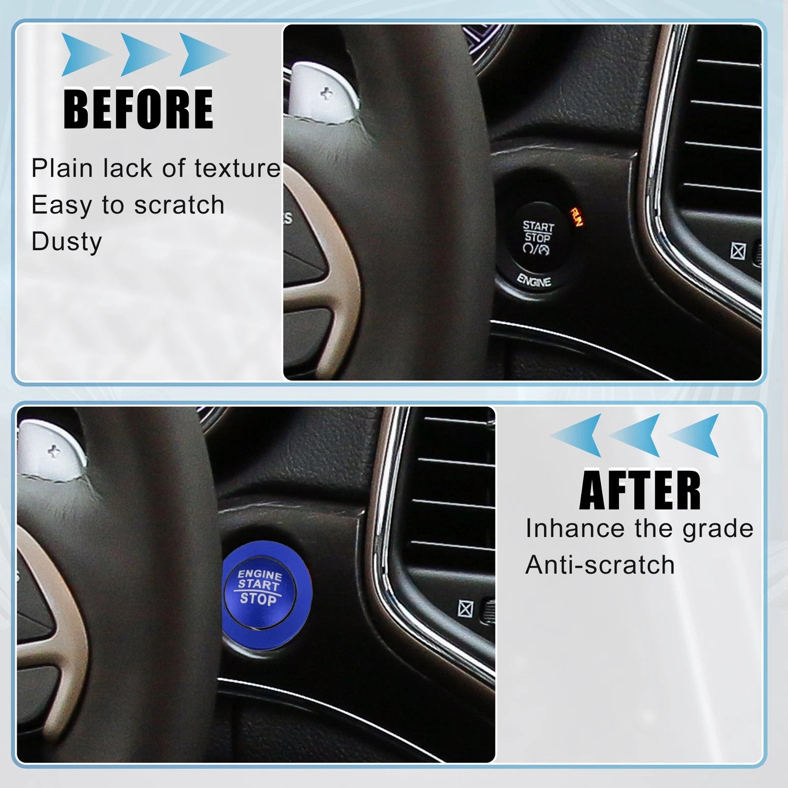 Start Stop Button Cover Trim Kit for Jeep Cherokee, Dodge (2014–2023) - Blue 723115121261