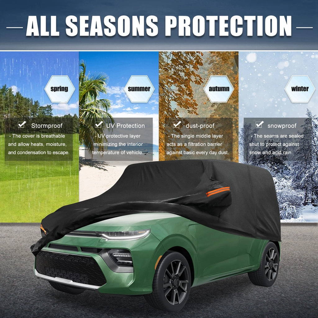 Waterproof Car Cover for Kia Soul (2009–2024) 210D-PU Oxford with Zipper Black