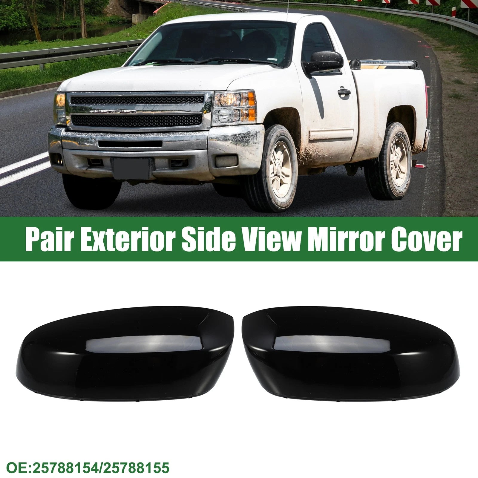 Pair Rearview Mirror Cap for Chevrolet Silverado 1500 (2019–2023) Gloss Black