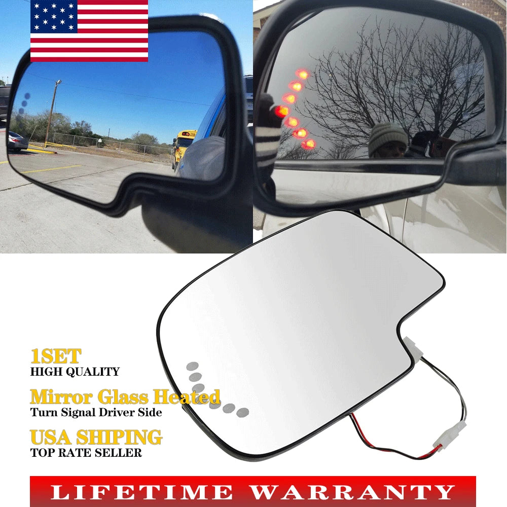 Heated Mirror Glass Turn Signal for Chevy GMC Cadillac (w/o Auto Dimming)