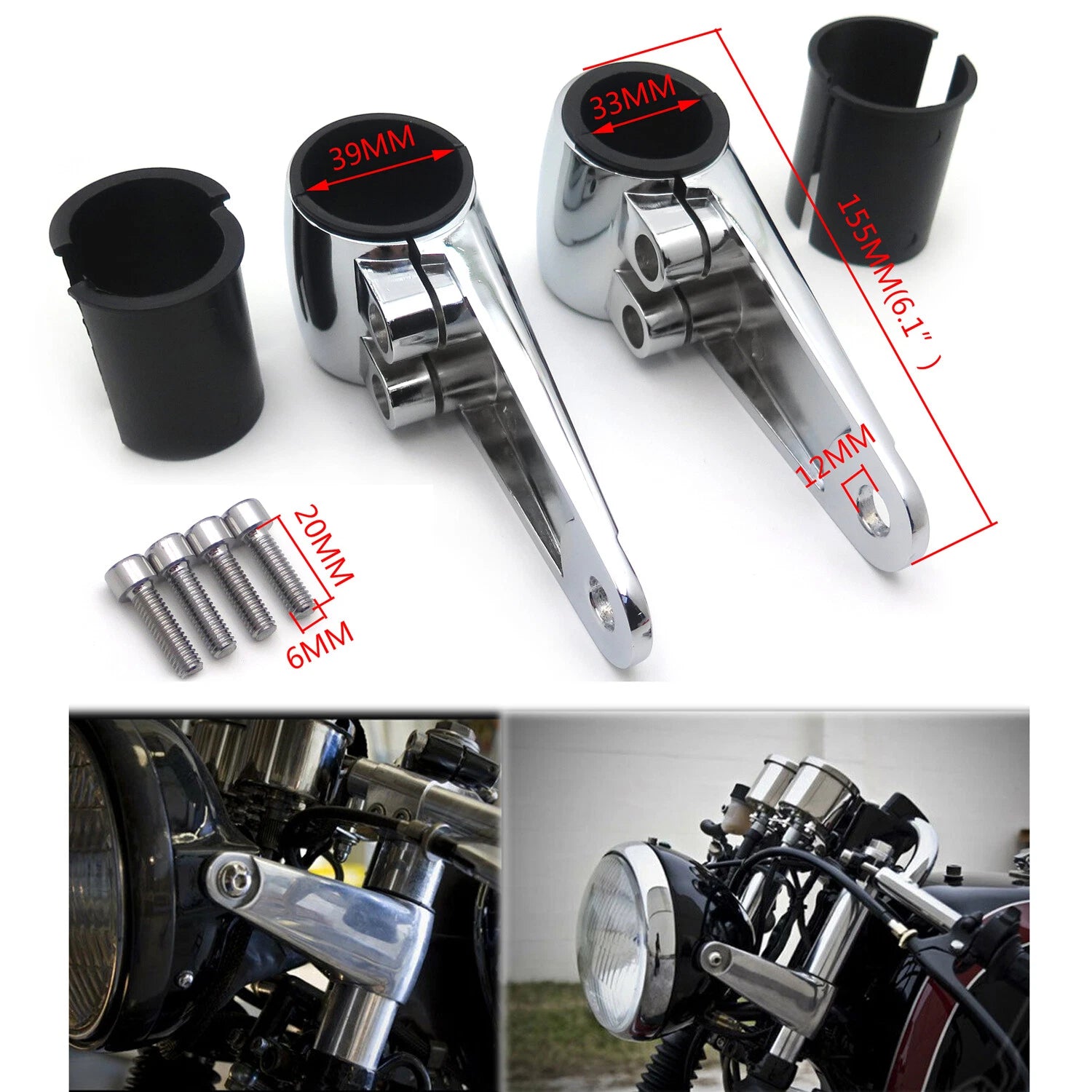 Chrome Billet Aluminum Headlight Fork Mounting Brackets for 35mm 39mm 41mm Forks