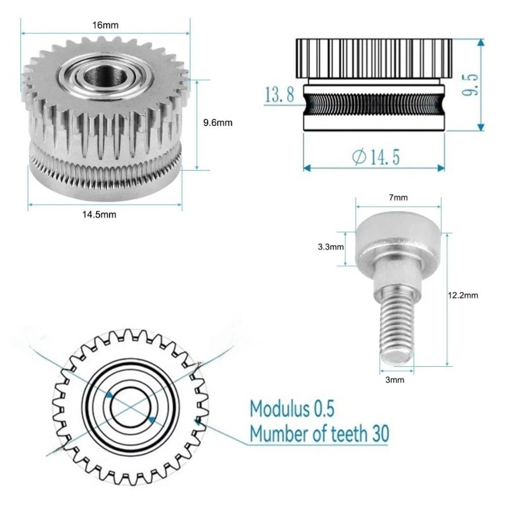 Stepper Motor for Extruder Gear (Hardened Metal, V-shaped Groove)