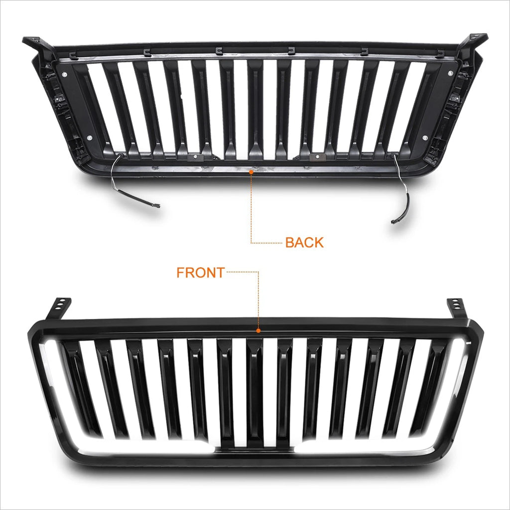 Vertical Fence ABS Front Bumper Grille Frame w/LED Light Bar for Ford F150 (2004–2008)