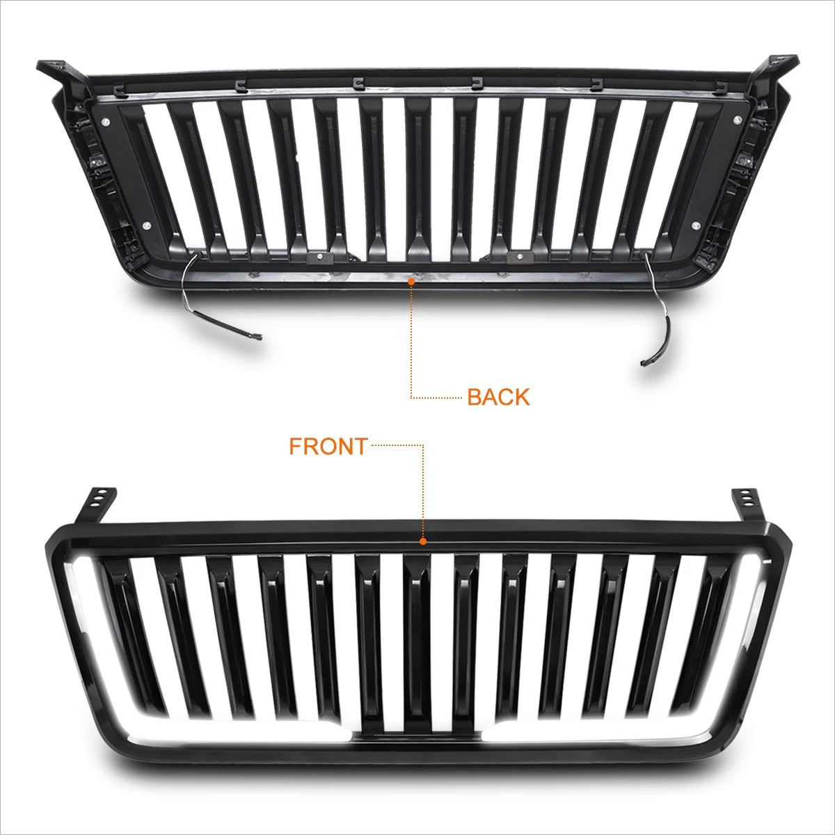 Vertical Fence ABS Front Bumper Grille Frame w/LED Light Bar for Ford F150 (2004–2008)