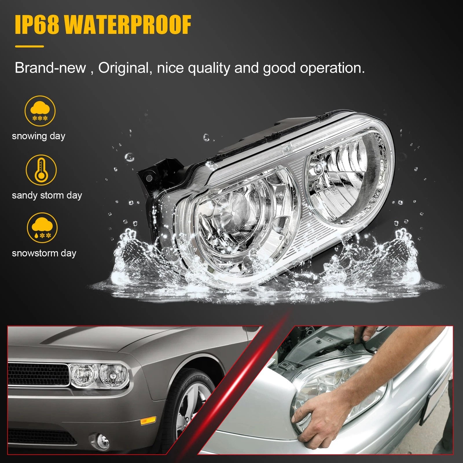 Headlight Assembly for Dodge Challenger (2008–2014) Chrome Housing