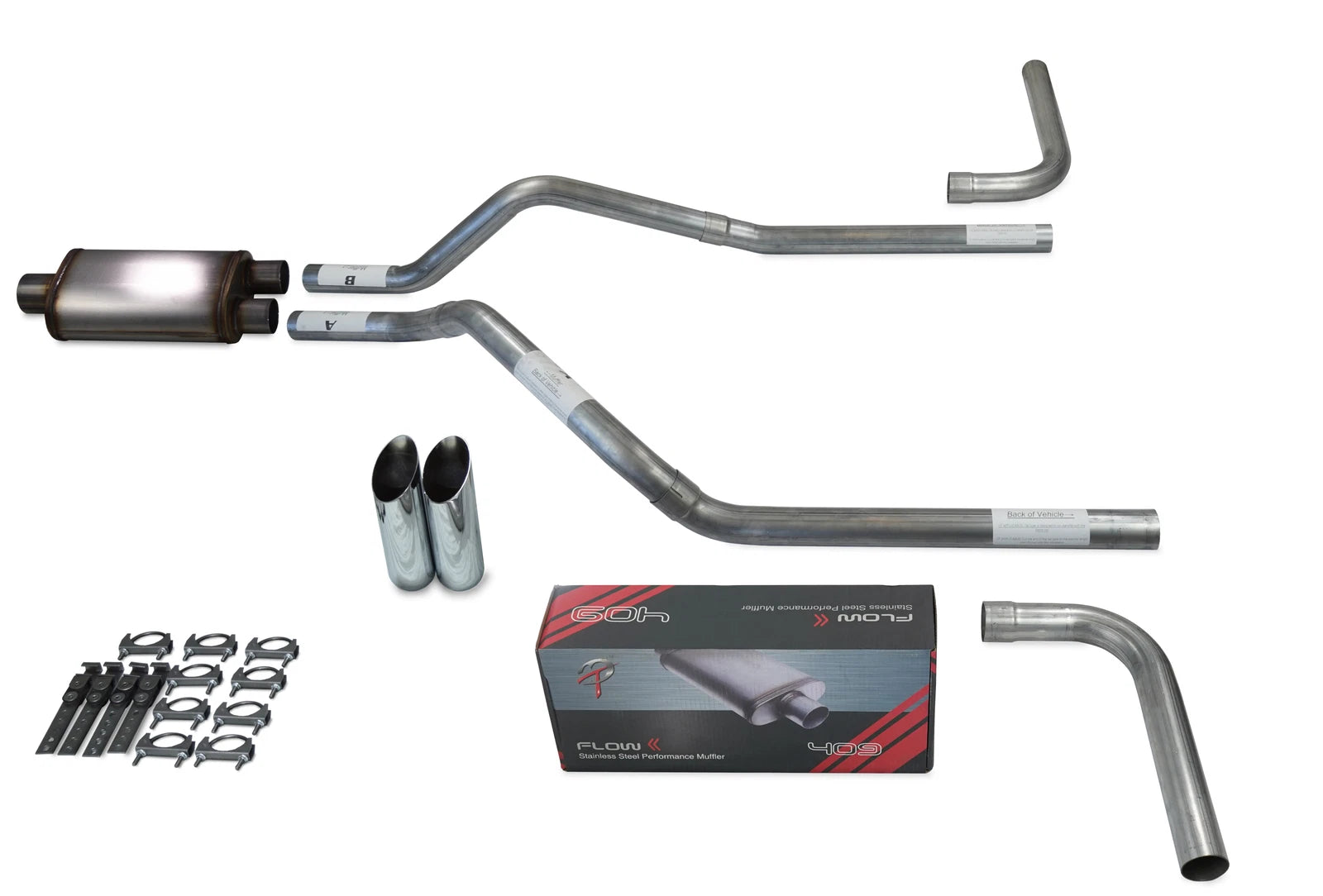 Dual Exhaust Kit for Chevy Blazer (2000–2004) - 2.5" Flow II Muffler, Slash Tips