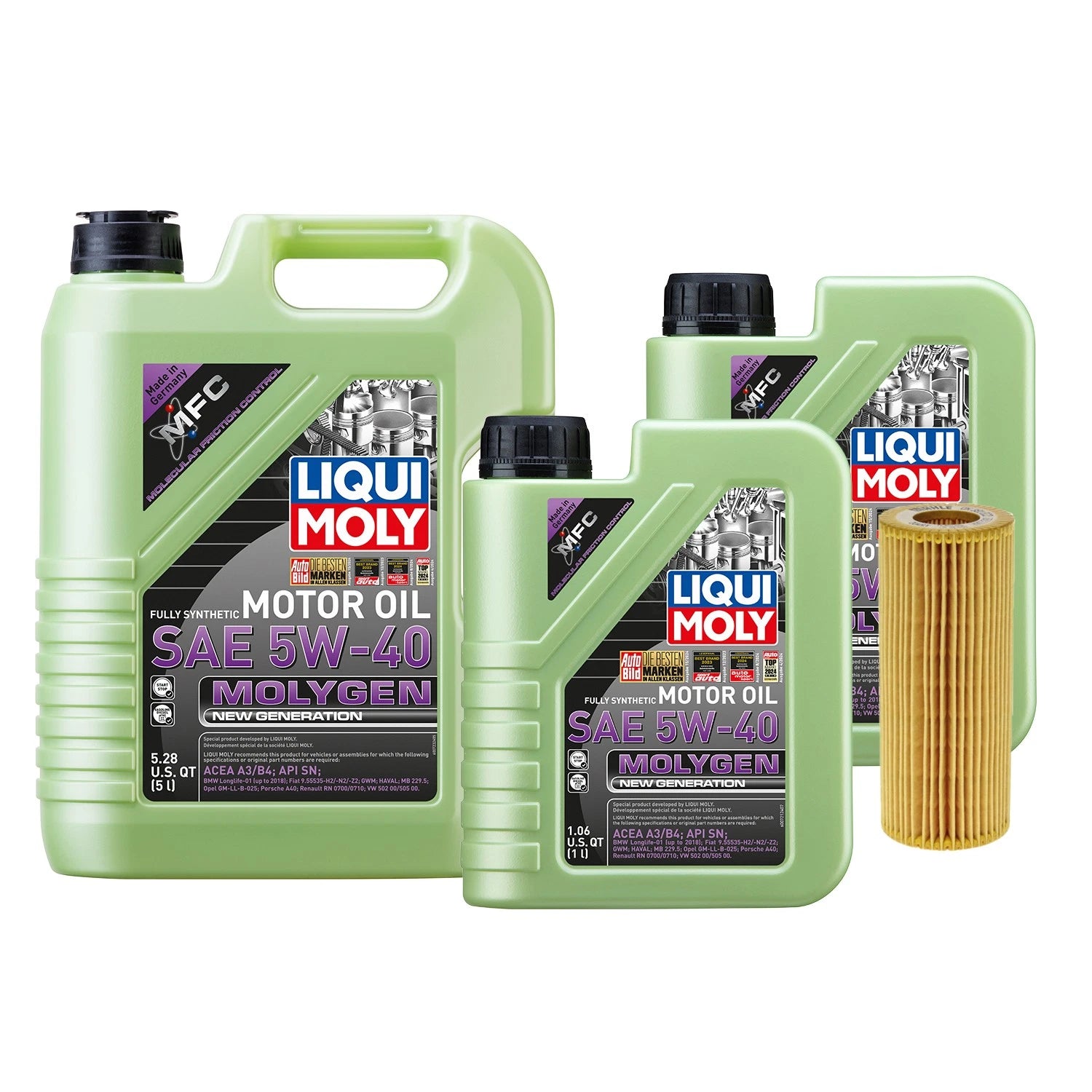 Oil Change Kit 7L Liqui Moly Molygen 5W-40 Mahle for Audi V6 3.0/3.2L