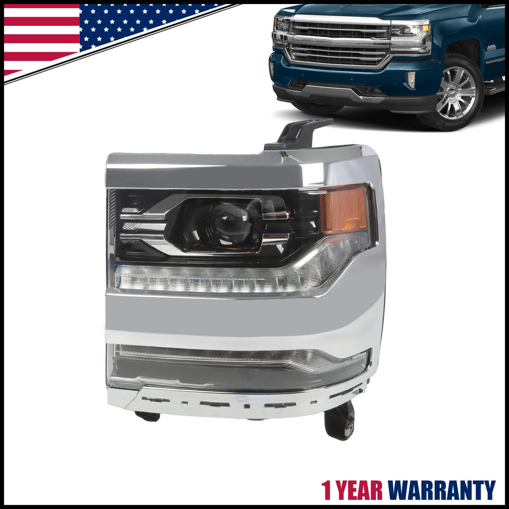 Full LED Headlight for Chevy Silverado 1500 (2016–2018) Left Side, Chrome Bezel