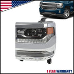 Full LED Headlight for Chevy Silverado 1500 (2016–2018) Left Side, Chrome Bezel