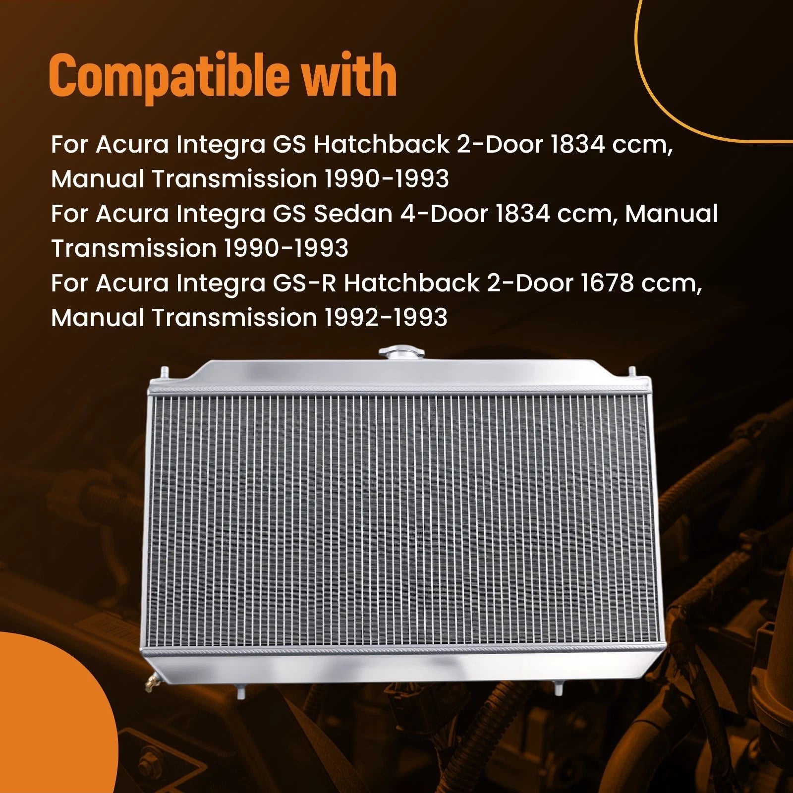 2 Row Aluminum Coolant Radiator for Acura Integra GS (1990–1993) 63343