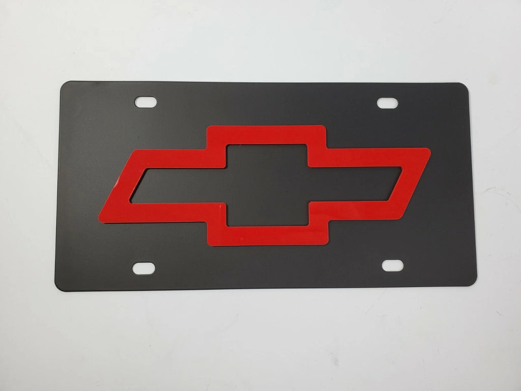 Metal Vanity License Plate Tag with 3D Red Chevy Bowtie for Chevrolet (1950–2026)