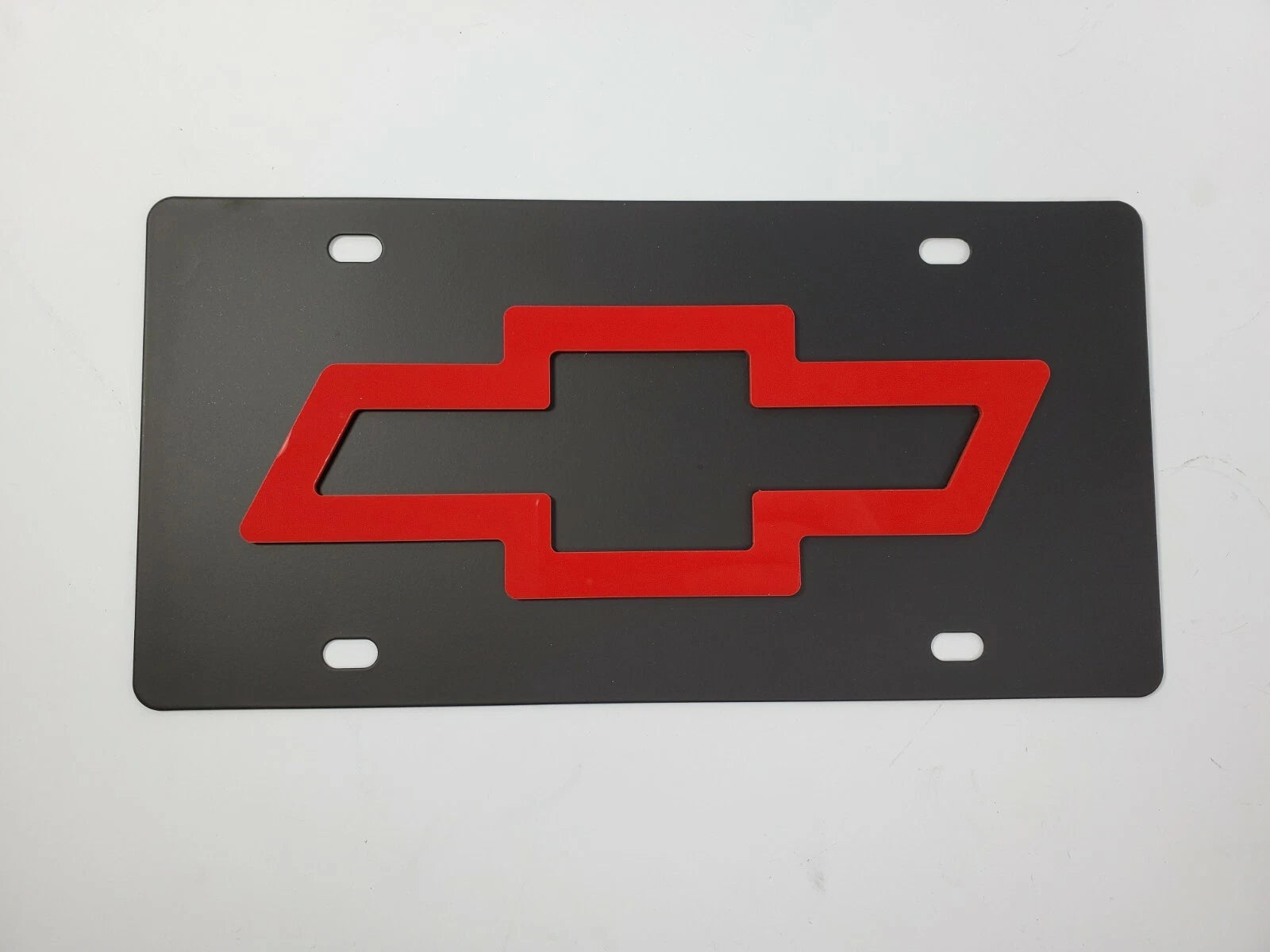Metal Vanity License Plate Tag with 3D Red Chevy Bowtie for Chevrolet (1950–2026)