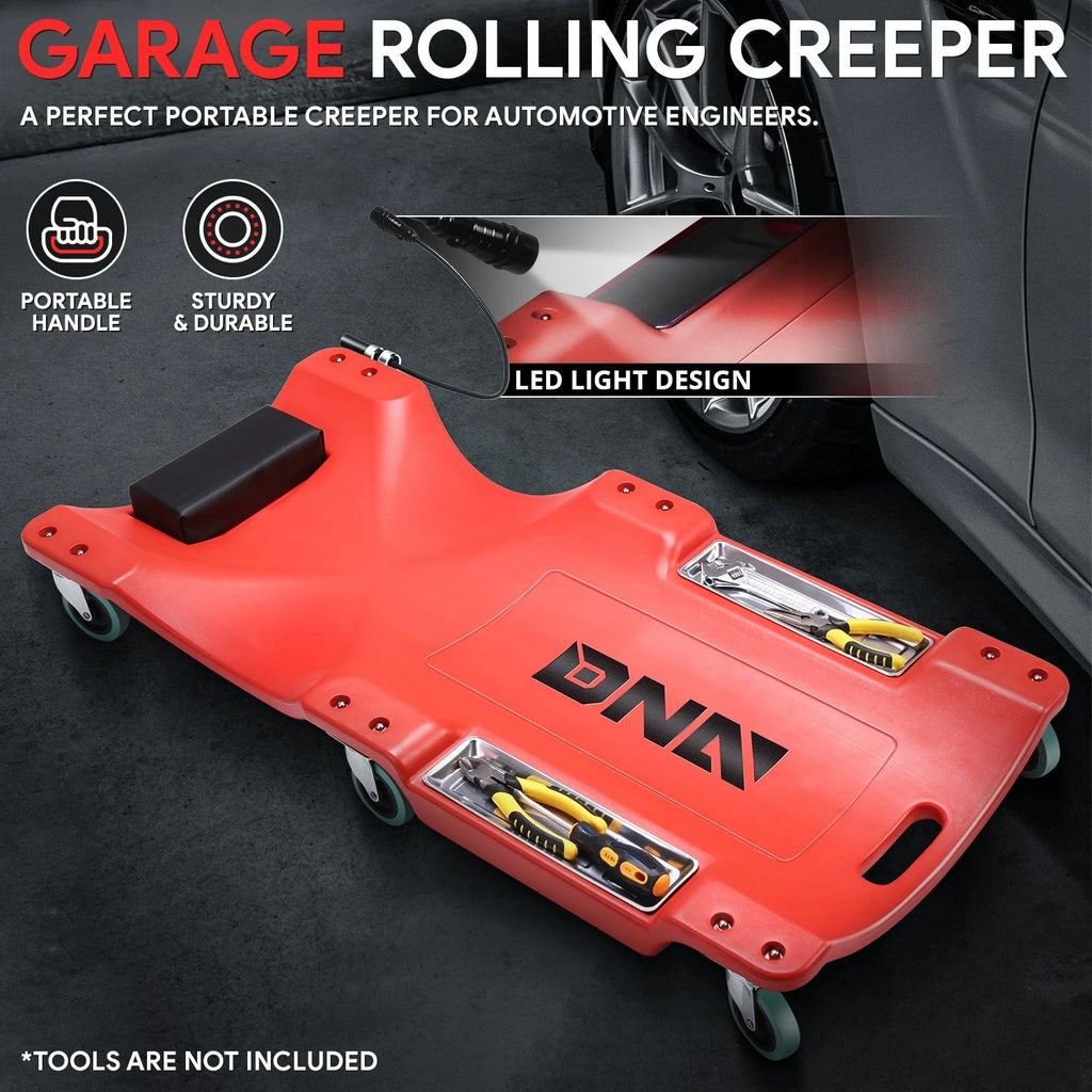40" Red Plastic Floor Creeper with Swivel Casters for Workshop