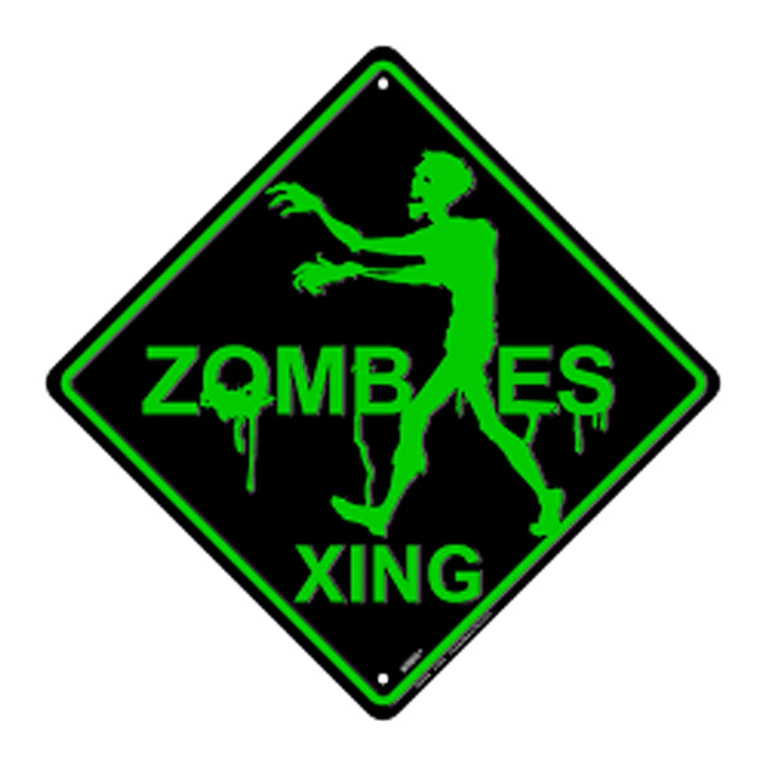 Zombies Xing 12" Green and Black Apocalypse Sign