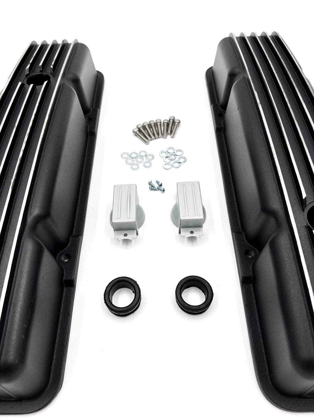 Short Valve Covers Black Aluminum Finned Replacement for Chevy 350 SBC (1967–1985)