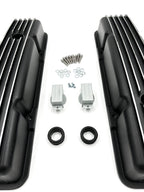 Short Valve Covers Black Aluminum Finned Replacement for Chevy 350 SBC (1967–1985)