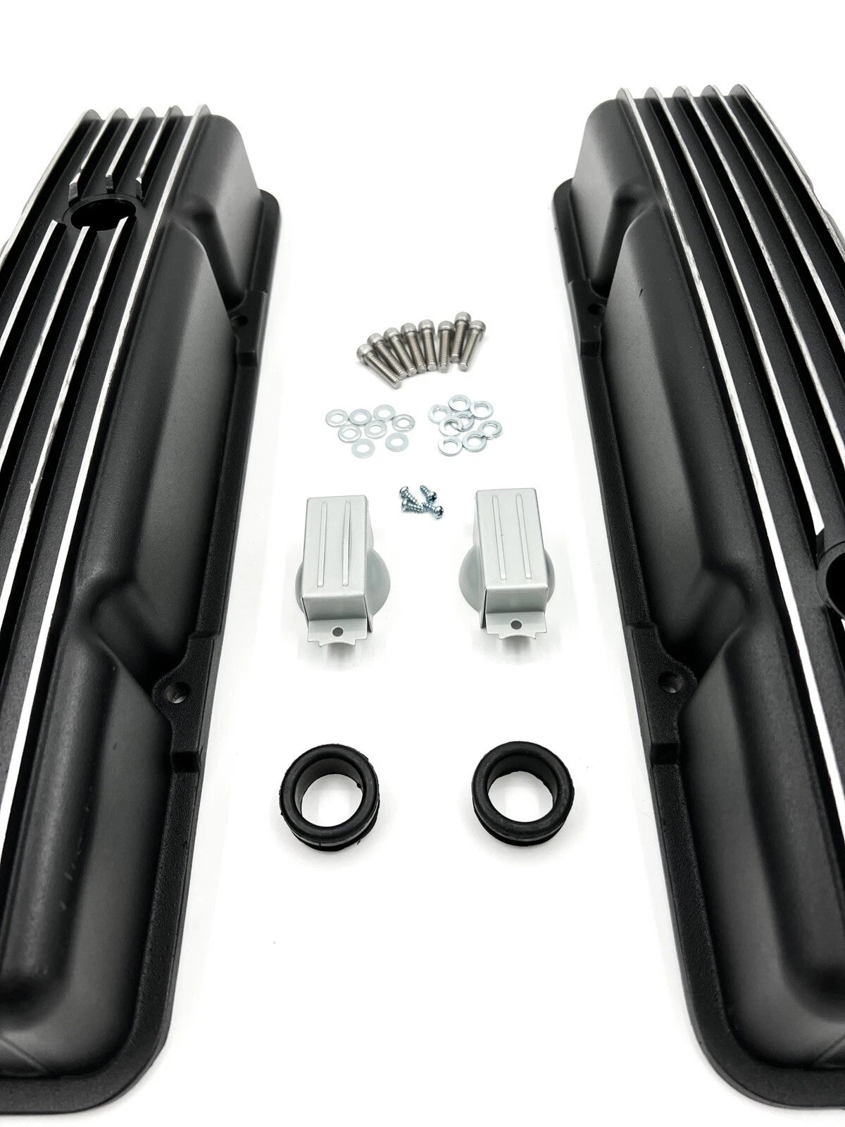 Short Valve Covers Black Aluminum Finned Replacement for Chevy 350 SBC (1967–1985)