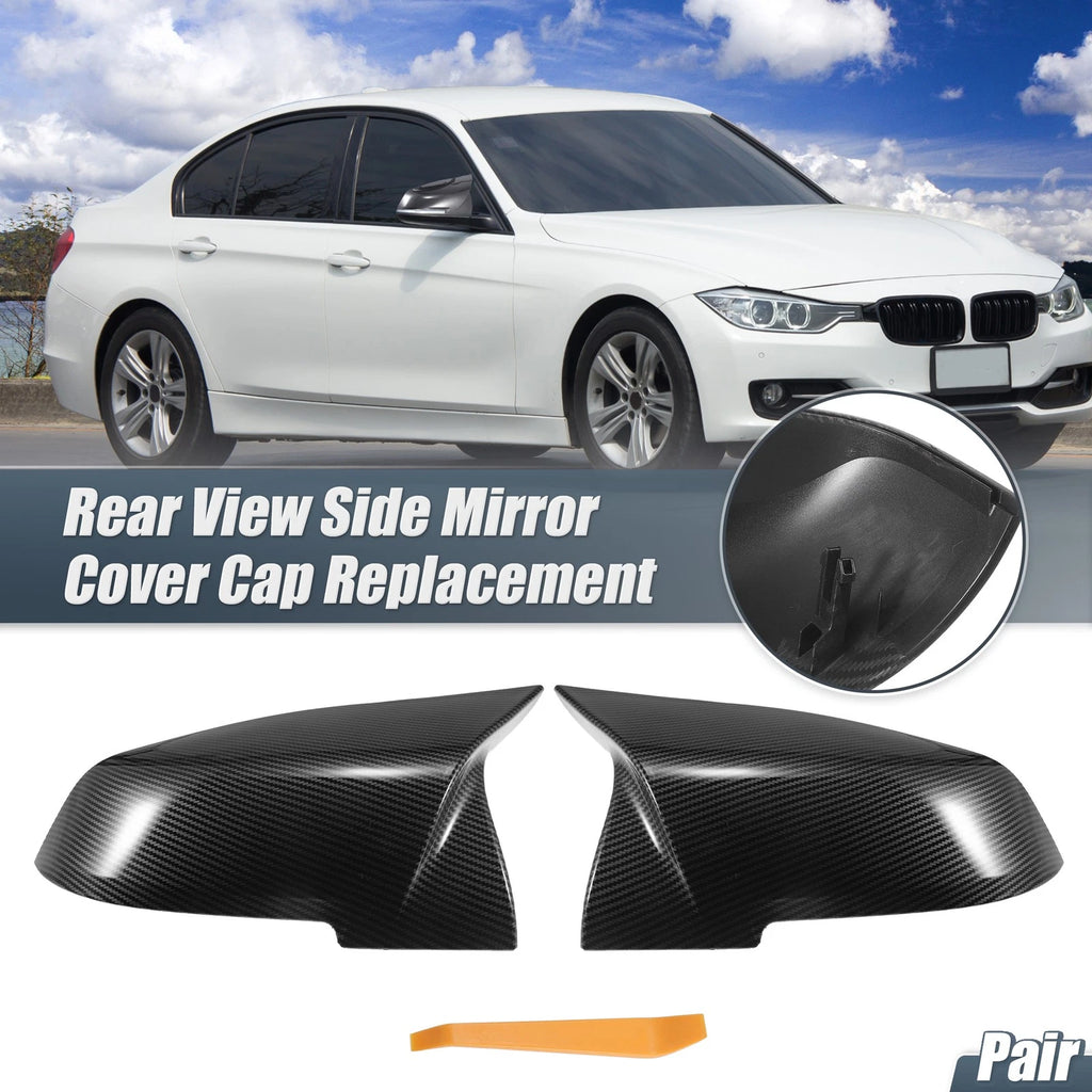 Pair Rearview Mirror Cover Cap Black Carbon Fiber for BMW F20 F22 F23 F30 F31 (2012–2019)